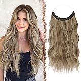 FESHFEN Extension Capelli Filo Invisibile, Extensions Filo Invisibile Mossi Sintetici Posticci per Capelli Lunga Ondulati Ric
