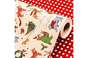 Wikadlik Reindeer Christmas Wrapping Paper - 43cm x 10m Mini Roll Cute Bear Fox Carrying Gift Box Pattern Gift Wrap Paper for Holiday Festive Celebration DIY Craft
