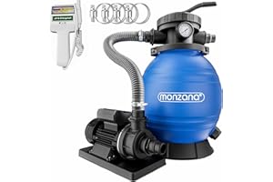 MONZANA Deuba Depuradora Sistema de Filtro de Arena 10.200 l/h Válvula 7 Vías + Medidor de Calidad de Agua Piscina