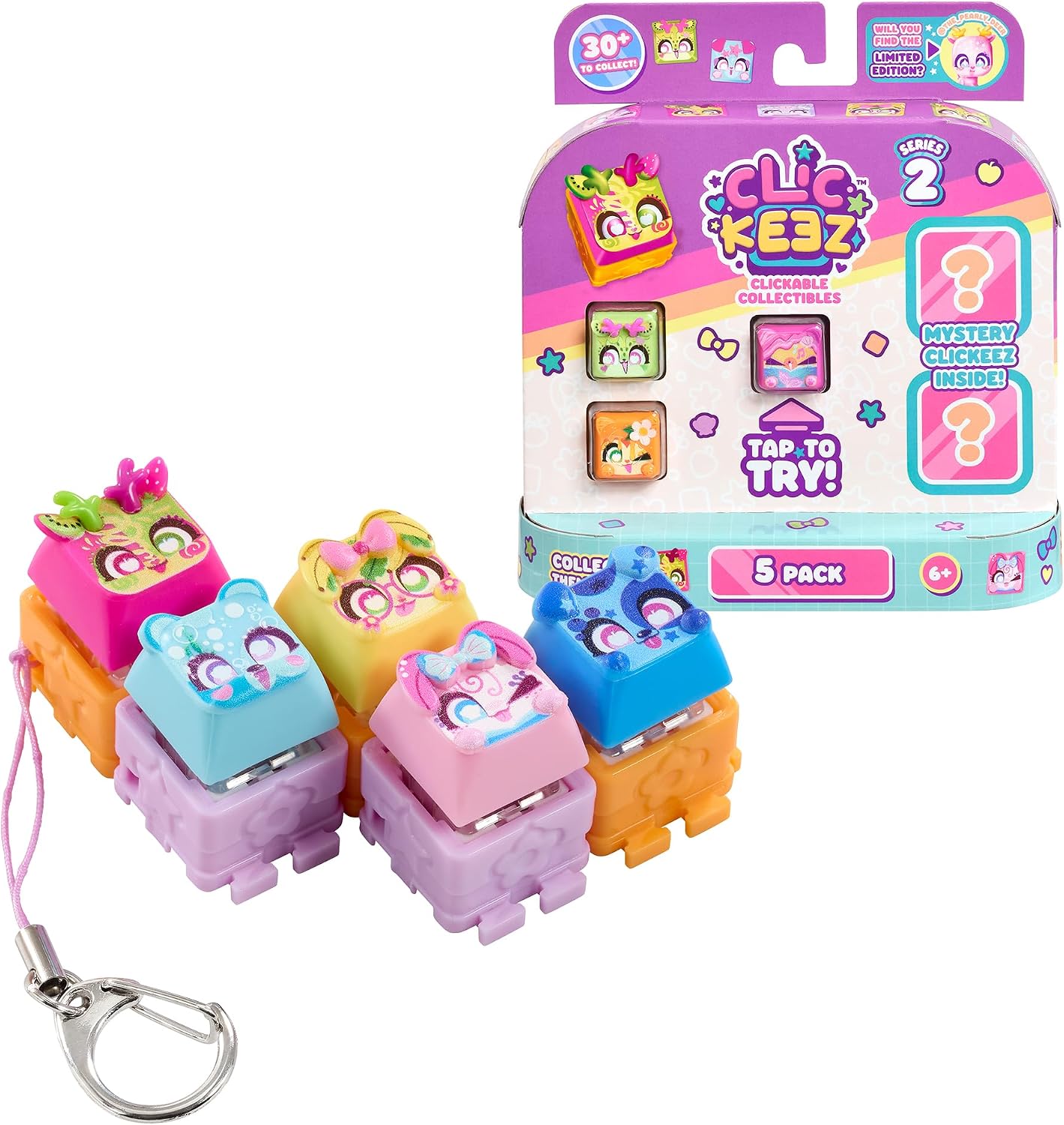Bizak Clickeez Multi Pack 5 Serie 2, Pack 5 Teclas coleccionables con Llavero, más de 70 Modelos nuevos, Conecta e intercambia,a Partir de 6 años (64554110)