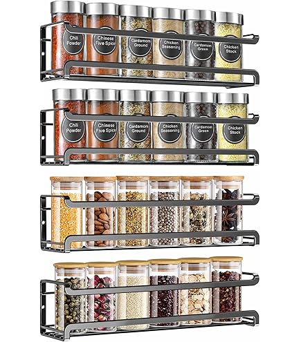 Set 24 Barattoli Spezie Rettangolari In Vetro Da 120ml Con Etichette E Versatori, Organizer Da Cucina Ermetico E Impilabile