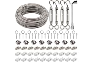 AMZSKU Set di 64 Corde in Acciaio Inox 304, 35 m, Spesse 3 mm, Con Tenditori per Piante Rampicanti, Tende e Recinzioni