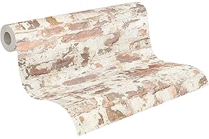 LIVINGWALLS Papier Peint Brique Elements A.S. Création Papier peint intissé - 10,05m x 0,53m - Orange Blanc Rouge Fabriqué en Allemagne 369291 36929-1