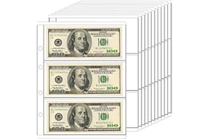 Ettonsun 10 Sheets Paper Money Collection Supplies Pages, Currency Collecting Book Album Sleeves, 30 Pocket Money Stamp Page Holders for Standard 9-Hole Coin Collector Binder (3 Pockets/Sheet)