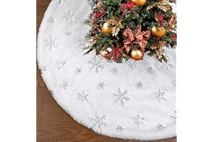 WENOSDA Weihnachtsbaumdecke Rund,90 cm Weiß Plüsch Weihnachtsbaum Rock,Kunstfell Schneeflocke Weihnachtsbaum Röcke,Christmastree Skirt Baumdecke Schürze Ornamentes für Weihnachtsbaumständer Tannenbaumständer