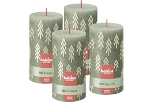 Bolsius Rustikale Stumpenkerzen Silhouette - Grün mit Aufdruck - 4 Stück - 13 x 7 cm - Lange Brenndauer - Haushaltskerze - Enthält Natürliches Pflanzenwachs - Ohne Palmöl