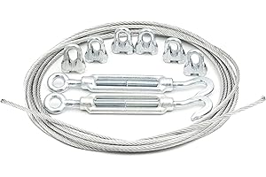 Alfa Logistik Cave Acciaio 10mm Diametro 15m Lunghezza - Cave Acciaio Set con 4 Morsetti e 2 Tenditori in Acciaio - Fune Acciaio - Fune Metallica - Corda in Acciaio - Cavi Acciaio