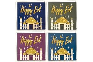 Giftinghouse Eid Cards Pack of 4/12 with envelopes - Gold Foil Eid Mubarak Cards multipack greetings cards - Eco Friendly happy Eid card for kids and Family (4 Cards)