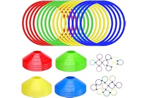 SHIRYLZEE 16 Stück Koordinationsringe mit 16 Stück Markierungshütchen Koordinationsleiter Schnelligkeitstraining Set mit Netztasche, Fußballmützen-Set Fußball Koordinationsreifen