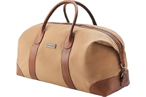 DRAKENSBERG Kimberley Duffel Weekender, large travel bag, holdall, carry-all, canvas, buffalo leather, safari-style, beige, sand-coloured, brown