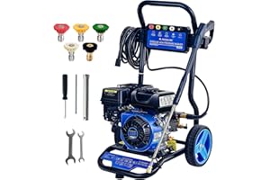 Roomark Idropulitrice professionale,max.248 bar pressione di lavoro, 590L/h, 210cc Gas Idropulitrice ad alta pressione commerciale con 8M Tubo flessibile & 5 ugelli,per giardino,cortile,veicolo