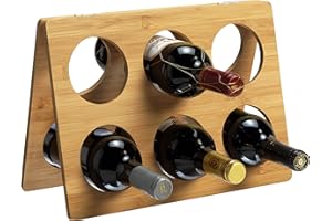 RTA Bamboo Wine Rack for 6 Bottles, Foldable Wine Rack Bottle Storage for Kitchen Countertop or Sideboard