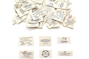 LIANCHEN 60 Pcs Handmade Label Zum Annähen Sprüche 6 Größen Stofflabel Groß Label Personalisiert zum Annähen Etykieta Tekstylna Handmade für Nähen, Kunsthandwerk, Stricken(Beige)