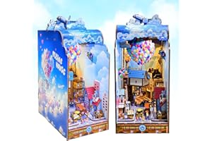 PENGBU RC Booknook per adulti e ragazzi, palloncini Book Nook Kit, una casa volante sul mondo fai da te in miniatura casa con luce, puzzle 3D Booknook 203 puzzle in legno per adulti di compleanno
