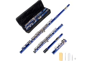LeSage Blue C Major Flute, 16 Key, Closed Hole, Offset G, Beginner Starter with Case, Maintenance Kit, Cleaning Cloth, C Foot, Y-arm