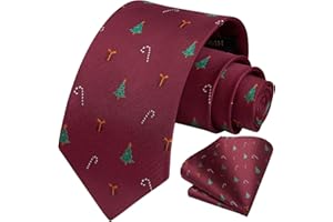 HISDERN Christmas Ties for Men Xmas Novelty Tie and Pocket Square Festive Party Funny Necktie Gift Set
