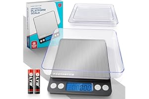 PORTENTUM Digital Kitchen Scale 500g/0.01g - Food or Mail, Electronic, Stainless Steel, Measuring Function for Liquid in ml and fl. oz, Precision Scale, Silver
