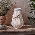 Lights4fun White Moroccan Hanging Lantern with TruGlow® Candle Battery Operated Rope Handle 29cm