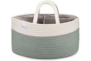 Comfy Cubs Grand panier de rangement portable pour couches de bébé et panier de voyage en voiture – Sac fourre-tout avec séparateurs pour couches et lingettes, sauge