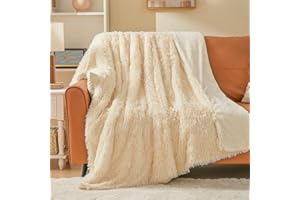 EMME Koc ze sztucznego futra, 150 x 200 cm, puchowy koc na łóżko, super miękki, gruby i elegancki, ciepły przytulny dwustronny koc na sofę, łóżko, kremowo-biały