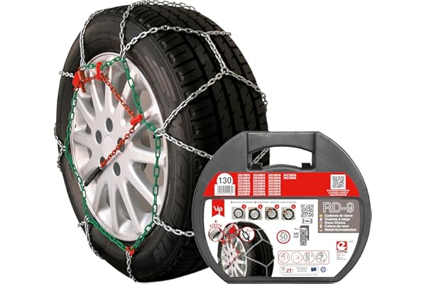 RD9 - Cadenas de nieve metálicas RD9 mm, talla Nº 130, set 2 uds, guantes incluidos