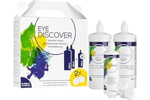 EYE DISCOVER, Líquido Lentillas para Lentes de Contacto Blandas, Solución Única Sin Frotar, Desinfecta, Limpia, Elimina las Proteínas, Humecta y Aclara (2 x 360 ml + 1 x 100 ml)