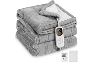 Charmofun Heizdecke mit Abschaltautomatik, 130x180CM Elektrische Wärmedecke, 8 Heizstufen, 12 Stunden Auto-Off-Timer, Maschinenwaschbar, Wärme doppel-Decke Flanell für Bett Sofa Büro