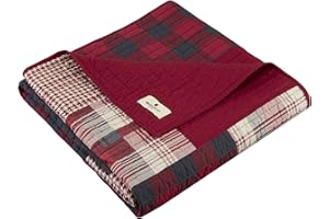 WOOLRICH Luksusowa pikowana narzuta, styl życia kabinowego, patchworkowy z wzorem łosia na cały sezon, lekka i oddychająca przytulna warstwa pościeli narzuty na kanapę sofę, 127 cm szer. x 178 cm dł., zachód słońca czerwony