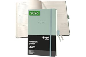 ‎SIGEL SIGEL C2672 Wochenplaner Wochenkalender 2026, ca. A5, grün, Hardcover, 192 Seiten, Gummiband, Stiftschlaufe, Archivtasche, aus nachhaltigem Papier, Kalenderbuch Conceptum