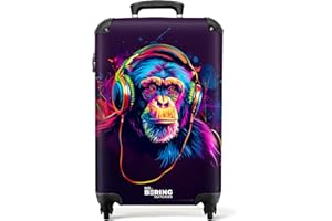 NoBoringSuitcases.com Valise Enfant, Valise Cabine, Valise Cabine Enfant, Bagages Enfant, Valise Enfant Roulette, Petite Valise, Valise Rigide, Valise Cabine 55x35x25cm (Chimpanzé - Néon Violet)