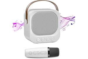 GJCrafts Portable Microphone Karaoké Bluetooth Musical karaoké, Karaoké Enfants Microphone sans Fil pour Les Fêtes et Le Chant, Haut-Parleur de Karaok avec Poignée, pour Garçons et Filles(Blanc)