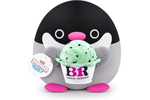 Snackles Serie 2 de 35 cm ZURU muñeco blandito y achuchable de Peluche 35 cm con Accesorio de Snack de Marca con Licencia, Penguin (Baskin Robbin)