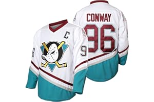 QCBW Men Mighty Ducks 33 Greg Goldberg 96 Charlie Conway 99 Adam Banks Maillot de Hockey sur Glace - - Taille L