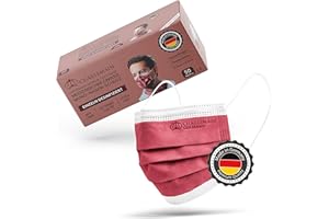 Charlemain 50x OP Masken, Made in Germany, EN 14683 Typ IIR, Medizinischer Mund-Nasen-Schutz, BFE >99,9% 3-lagig, Latexfrei, MNS, Einweg-Gesichtsmasken - Bordeaux Rot