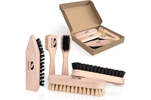 ‎SULPO SULPO Schuhbürsten Set - 5 teiliges Schuhputzset - Leder-Reinigungsbürsten - 2 Tiegelbürsten weiche Borsten - 2 Polierbürsten weiche Borsten - 1 Schmutzbürste harte Borsten - Schuhpflege