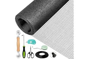VTSHENY Fly Screen for Windows (300 x 120 cm - Black), Cuttable, Tear-Resistant, Fly Screen Repair Set, Insect Protection for Windows with Piping Tape/Double Wheel Seinroller/Small Knife/Hook/Scale