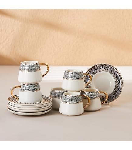 Lot De 6 Tasses à Expresso Moka Avec Soucoupes Vert Olive - Service Porcelaine 70ml Pour 6 Personnes