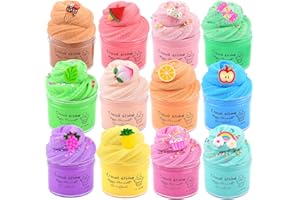 KAOERDCE 12 Pack Cloud Slime Kit, With Peachybbies Rainbow Cake Watermelon Grapes Slimes Charms, Fluffy Slime for Girls and Boys, Stress Relief Toy for Kids Education, Party Favor, Gift and Birthday