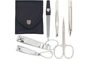 DREI SCHWERTER 'Tres Espadas Kit de cuidado de uñas "Teramo" 6 piezas Set – Clavo Set – Neceser Viaje de manicura y pedicura estuche con handgefertigten Acero Instrumentos "fabricado en Solingen Alemania – Exclusivo set de manicura de elegante piel auténtica funda negro, incluye caja de regalo, gamuza de limpieza de microfibra y Info folleto para el cuidado (000156)