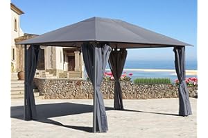 QUICK STAR Metall Garten Pavillon Nizza 3x4m Grau mit 4 Seitenteilen Partyzelt