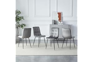 HomJoy Velvet Kitchen Dining Chairs Set of 4 Metal Legs Curved Upholstered Backrest Padded Seat Side Chairs Living Room Bedroom Restaurant Office Dressing Lounge Leisure Reception (Light Grey, 4 Set)