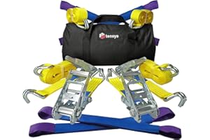 TENSYS - Set of 4 - Professional Wheel Straps for Car Transporter, Recovery Vehicle, Trailer