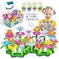 JONRRYIN Flower Garden Toy from 3 Years Girls, DIY Bouquet Sets with Storage Box, Flower Garden Building Toy Set, Flower Plug-in Game for Girls, Flower Garden Building Toy (130 Pieces)