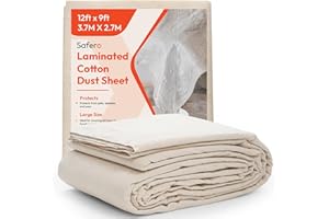 SAFERO Laminated Cotton Dust Sheets for Decorating & Painting Size 12ft X 9ft | Paint Cover Sheets Backed with Plastic Polythene Sheeting | Drop Cloth for Painting, Furniture, Floor, StairCase