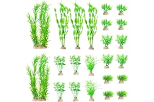 ‎CTPENG Ctpeng 23 Stück Aquarium Pflanzen künstlich,Aquarium Deko,plastikpflanzen Dekoration Fuer Aquarium(grün und weiß)