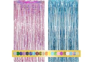 Montegoni 2 Pezzi 1x2.5m Rosa Blu Tende Metalliche Feste con Frange Scintillanti, Decorazione Lamina Glitter per Capodanno, Compleanno, Baby Shower, Festa di Nozze | Frange di Lamina per Decorazione