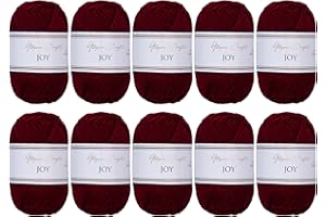 Utopia Crafts JOY Lot de 10 pelotes de fil à tricoter et à crochet uni - Doux - Facile d'entretien - 100% polyacrylique - 150 m - Bordeaux