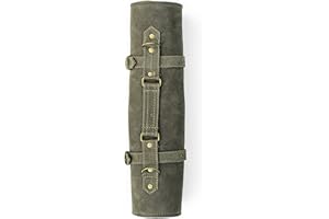 Angus Stoke Frank - Portacoltelli in pelle per cuoco a 7 scomparti, con manico e cinghia, colore: verde oliva, Verde oliva, L, Coltello multiuso