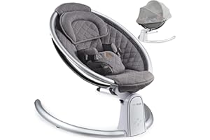 Hot Mom sillas mecedoras bebé,Hamaca eléctrica con Bluetooth,Ajuste del ángulo del Asiento Columpio Bebe (Gris)