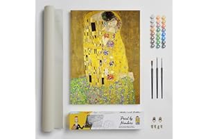 DonElton Pintar por Números para adultos inspirado por Gustav Klimt - 40x50 cm Kits de pintura con Pinceles, colores acrílicos y lienzo de lino, Sin marco - Regalo creativo (El beso)